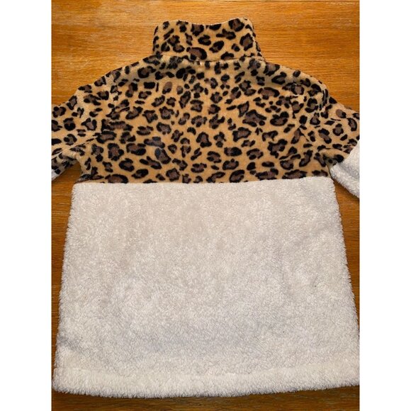 Leopard Print & White Sherpa Quarter-Zip Pullover Sweatshirt For Women - Picture 5 of 5